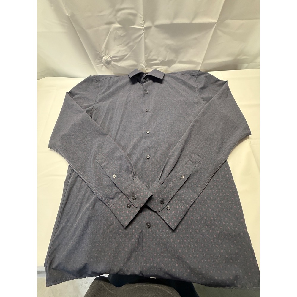 Lucky Brand Mens Slim Fit 4 Way Stretch Shirt Gray Pink Floral Print Medium M
